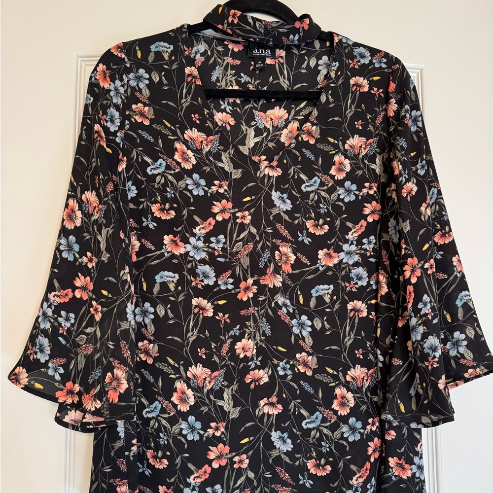 a.n.a Black Floral Print Blouse
